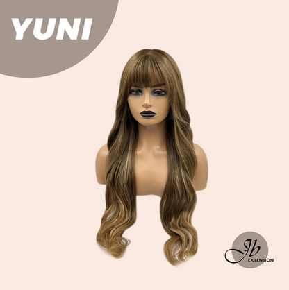 [FINAL SALE] JBEXTENSION 28 Inches Brown With Highlight Curly Wig With Bangs YUNI
