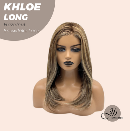 JBEXTENSION 18 Inches Hazelnut Blonde Highlight Pre-Cut Snowflake Lace Frontlace Glueless Wig KHLOE LONG HAZELNUT【PERMATEASE】【BENDY EAR TABS】- M/L