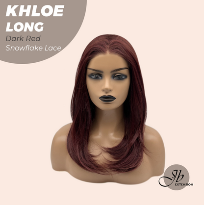 JBEXTENSION 18 Inches Dark Red Pre-Cut Snowflake Lace Frontlace Glueless Wig KHLOE LONG DARK RED【PERMATEASE】【BENDY EAR TABS】- M/L