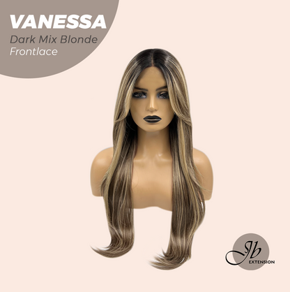 [FINAL SALE] JBEXTENSION 26 Inches Curly Dark Mix Blonde Pre-Cut Frontlace Wig VANESSA DARK MIX BLONDE