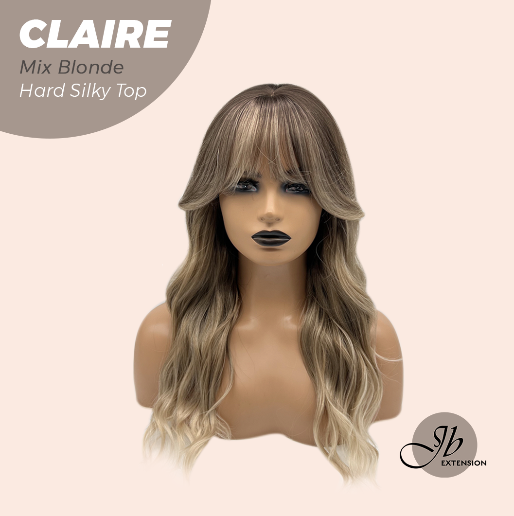JBEXTENSION 22 Inches Scalpiana Mix Blonde 3.5X4 Hard Silky Top Natural Scalp Effect Women Wig with Bangs CLAIRE SILKY TOP - MIX BLONDE