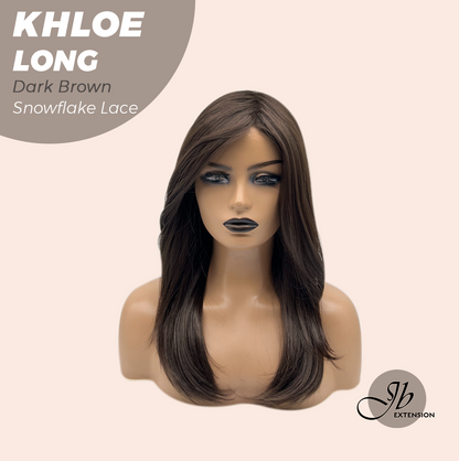 JBEXTENSION 18 Inches Dark Brown Pre-Cut Snowflake Lace Frontlace Glueless Wig KHLOE LONG DARK BROWN【PERMATEASE】【BENDY EAR TABS】- M/L
