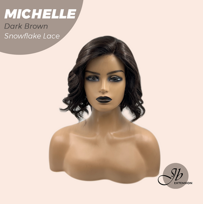 JBEXTENSION 10 Inches Dark Brown Pre-Cut Side Part Snowflake Lace Frontlace Glueless Wig MICHELLE DARK BROWN【BENDY EAR TABS】- S/M