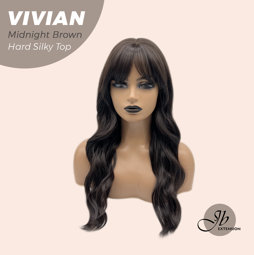 JBEXTENSION 24 Inches Scalpiana Midnight Brown(Black/Brown) Wave 3.5X4 Hard Silky Top Natural Scalp Effect Wig VIVIAN MIDNIGHT BROWN