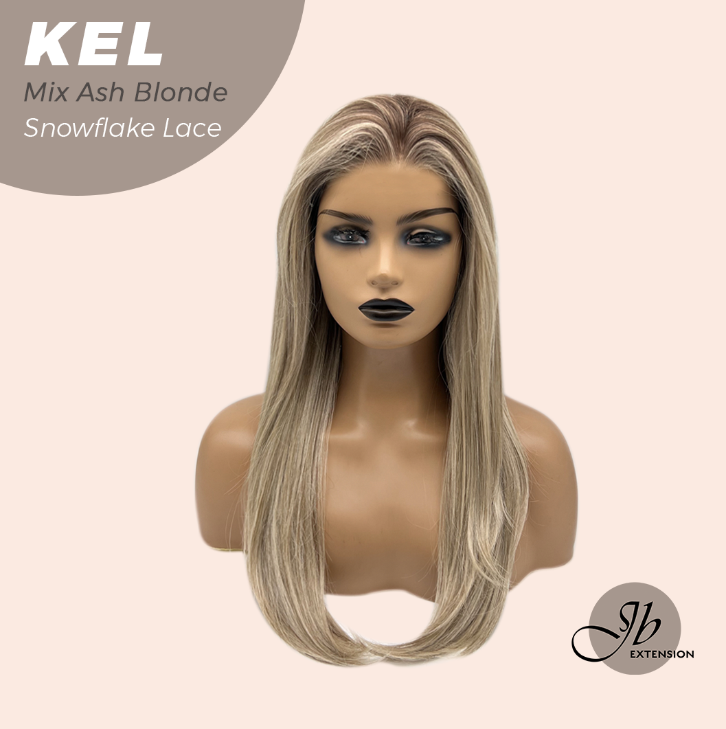 JBEXTENSION 22 Inches Mix Ash Blonde Pre-Cut Snowflake Lace Frontlace Glueless Wig KEL MIX ASH BLONDE【PERMATEASE】【BENDY EAR TABS】- S/M
