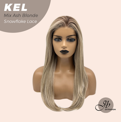 JBEXTENSION 22 Inches Mix Ash Blonde Pre-Cut Snowflake Lace Frontlace Glueless Wig KEL MIX ASH BLONDE【PERMATEASE】【BENDY EAR TABS】- S/M