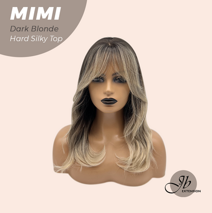JBEXTENSION 16 Inches Scalpiana 3.5X4 Hard Silky Top Natural Scalp Effect Dark Blonde Body Wave Wig with Bangs Wig MIMI SILK TOP - DARK BLONDE