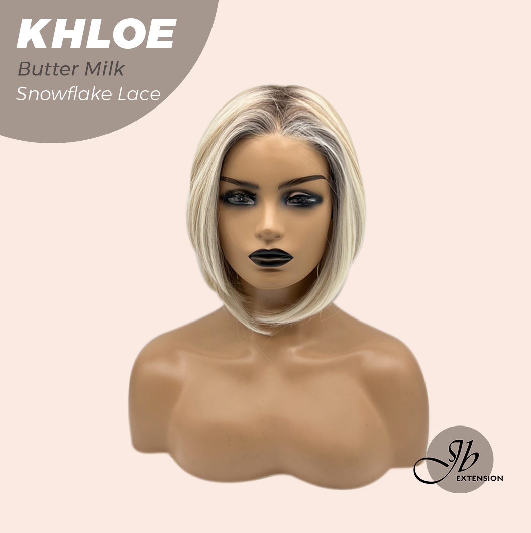 JBEXTENSION 12 Inches Bob Cut Butter Milk Pre-Cut Snowflake Lace Frontlace Glueless Wig KHLOE BUTTER MILK【PERMATEASE】【BENDY EAR TABS】- S/M