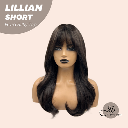 JBEXTENSION 22 Inches Scalpiana Tea Black Darkest Brown Curly 3.5X4 Hard Silky Top Natural Scalp Effect Wig LILLIAN SILKY TOP SHORT