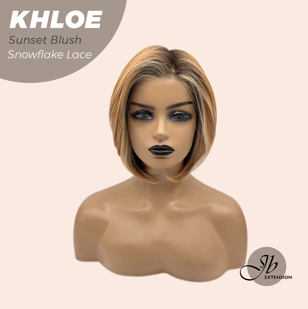 JBEXTENSION 12 Inches Bob Cut Sunset Blush Pre-Cut Snowflake Lace Frontlace Glueless Wig KHLOE SUNSET BLUSH【PERMATEASE】【BENDY EAR TABS】- S/M