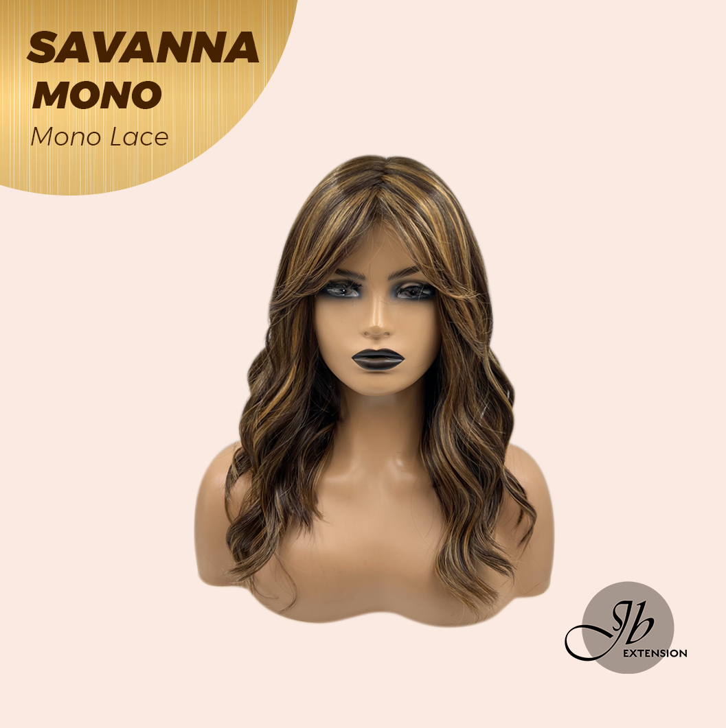 JBEXTENSION SAVANNA MONO Monofilament Handmade Wig 6X5 Full Monofilament Hand Tied Top Wig 16 Inches Caramel Wave Mono Lace Wig with Anti-slip Silicone Strips Glueless Wig SAVANNA MONO - CARAMEL【BENDY EAR TABS】