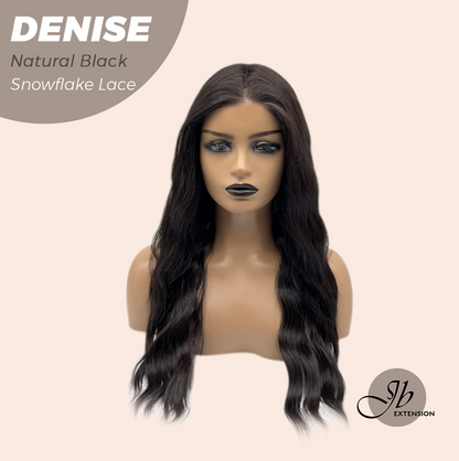 [FINAL SALE] JBEXTENSION 24 Inches Natural Black Wave Pre-Cut Snowflake Lace Frontlace Glueless Wig DENISE NATURAL BLACK【PERMATEASE】【BENDY EAR TABS】- S/M