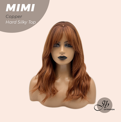 JBEXTENSION 16 Inches Scalpiana 3.5X4 Hard Silky Top Natural Scalp Effect Copper Body Wave Wig with Bangs Wig MIMI SILK TOP - COPPER