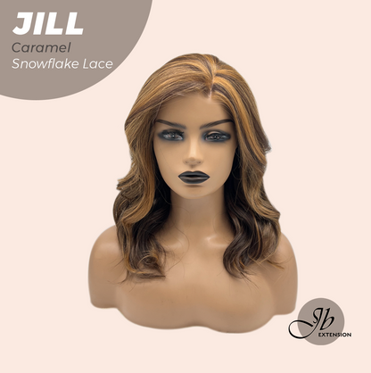 [FINAL SALE] JBEXTENSION 16 Inches Curly Caramel Pre-Cut Side Part Snowflake Lace Frontlace Glueless Wig JILL CARAMEL【BENDY EAR TABS】- M/L