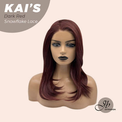 JBEXTENSION 18 Inches Dark Red Pre-Cut Snowflake Lace Frontlace Glueless Wig KAI'S DARK RED【PERMATEASE】【BENDY EAR TABS】- M/L