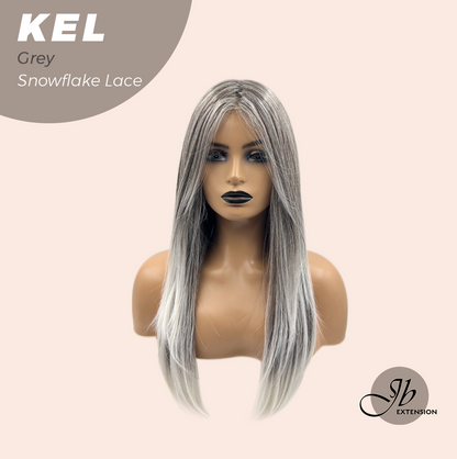 JBEXTENSION 22 Inches Grey Pre-Cut Snowflake Lace Frontlace Glueless Wig KEL GREY【PERMATEASE】【BENDY EAR TABS】- M/L