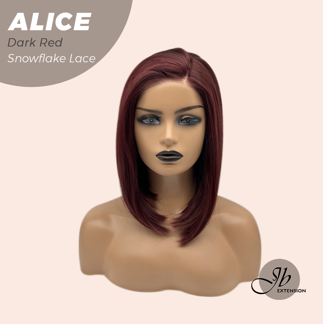 JBEXTENSION 12 Inches Dark Red Pre-Cut Side Part Snowflake Lace Frontlace Glueless Wig ALICE DARK RED【BENDY EAR TABS】- M/L