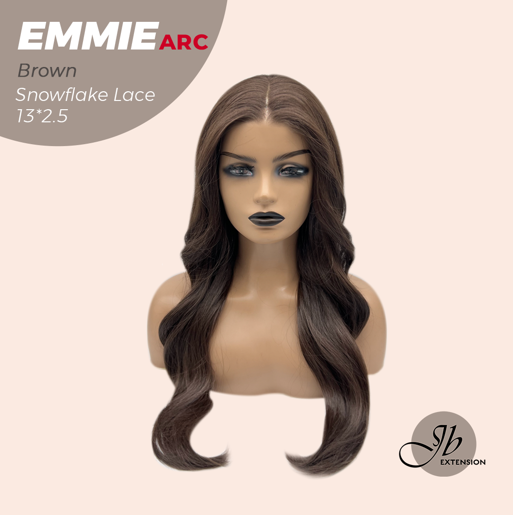 JBEXTENSION 26 Inches Long Curly Brown Pre-Cut Arc Snowflake Lace Frontlace Glueless Wig EMMIE ARC - BROWN【BENDY EAR TABS】