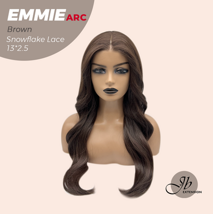 JBEXTENSION 26 Inches Long Curly Brown Pre-Cut Arc Snowflake Lace Frontlace Glueless Wig EMMIE ARC - BROWN【BENDY EAR TABS】
