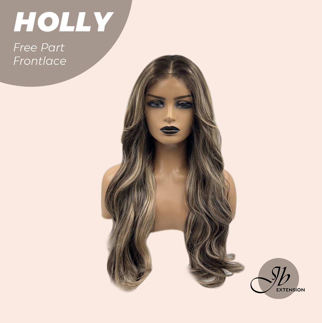 JBEXTENSION 24 Inches Brown With Highlight Wave Pre-Cut Free Part Frontlace Glueless Wig HOLLY
