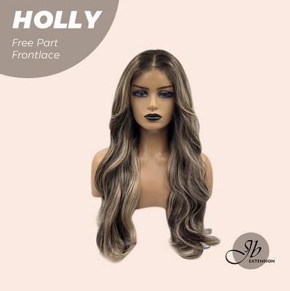 JBEXTENSION 24 Inches Brown With Highlight Wave Pre-Cut Free Part Frontlace Glueless Wig HOLLY