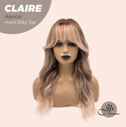 JBEXTENSION 22 Inches Scalpiana Apricot 3.5X4 Hard Silky Top Natural Scalp Effect Women Wig with Bangs CLAIRE SILKY TOP - APRICOT