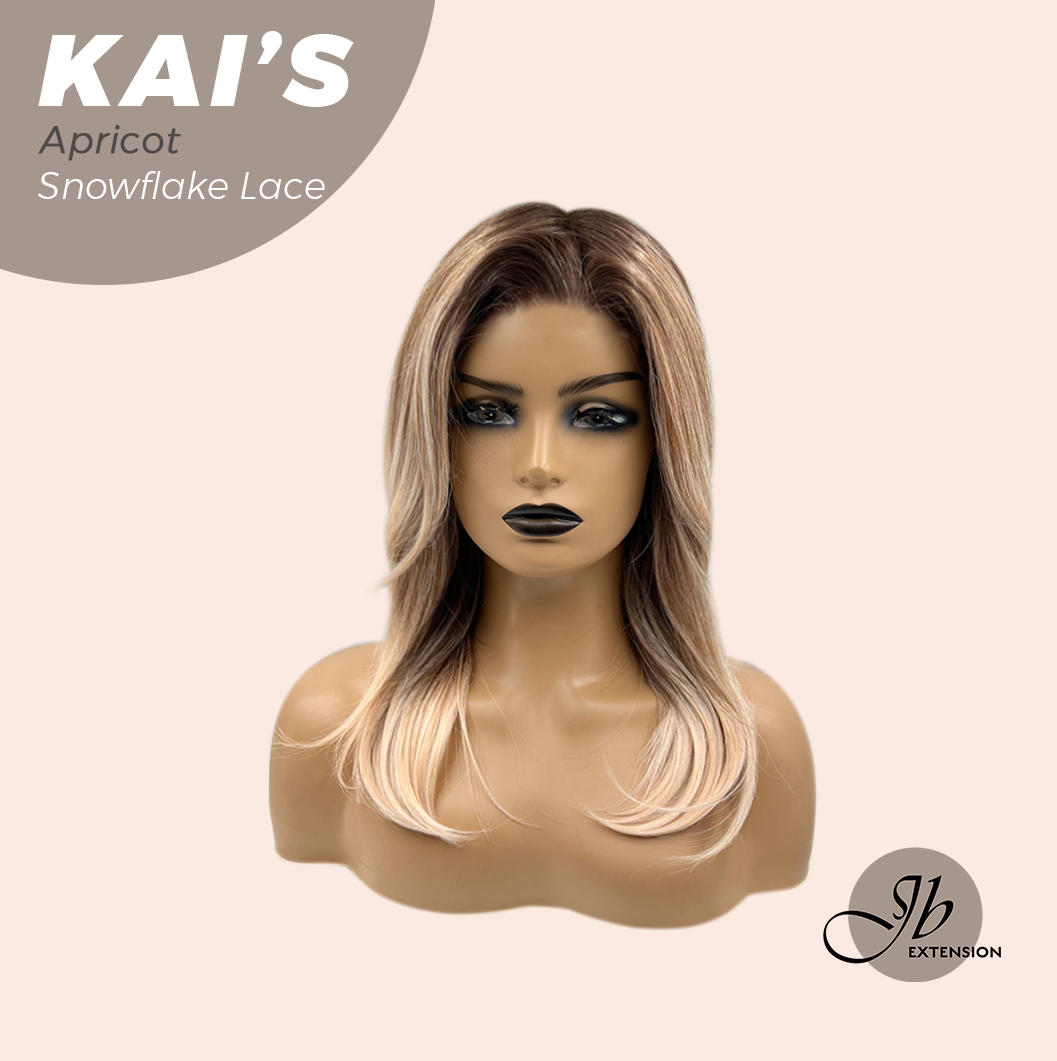 JBEXTENSION 18 Inches Apricot Pre-Cut Snowflake Lace Frontlace Glueless Wig KAI'S APRICOT【PERMATEASE】【BENDY EAR TABS】- M/L