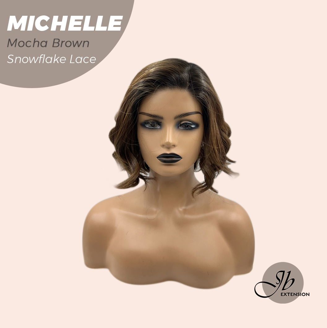 JBEXTENSION 10 Inches Mocha Brown Pre-Cut Side Part Snowflake Lace Frontlace Glueless Wig MICHELLE MOCHA BROWN【BENDY EAR TABS】- S/M