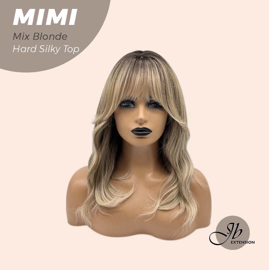 JBEXTENSION 16 Inches Scalpiana 3.5X4 Hard Silky Top Natural Scalp Effect Mix Blonde Body Wave Wig with Bangs Wig MIMI SILK TOP - MIX BLONDE