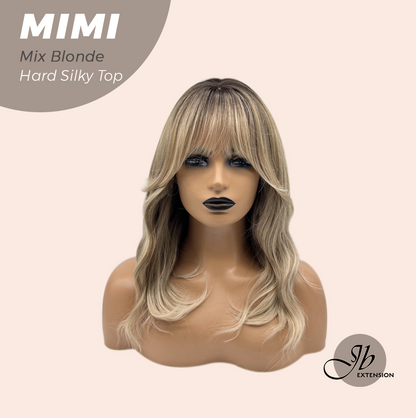 JBEXTENSION 16 Inches Scalpiana 3.5X4 Hard Silky Top Natural Scalp Effect Mix Blonde Body Wave Wig with Bangs Wig MIMI SILK TOP - MIX BLONDE