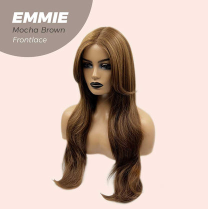 JBEXTENSION 26 Inches Curly Women Mocha Brown Wig Pre-Cut Frontlace Glueless Wig EMMIE MOCHA BROWN