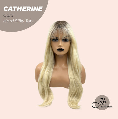 [FINAL SALE] JBEXTENSION 25 Inches Scalpiana Gold 3.5X4 Hard Silky Top Natural Scalp Effect Wig With Bangs CATHERINE GOLD