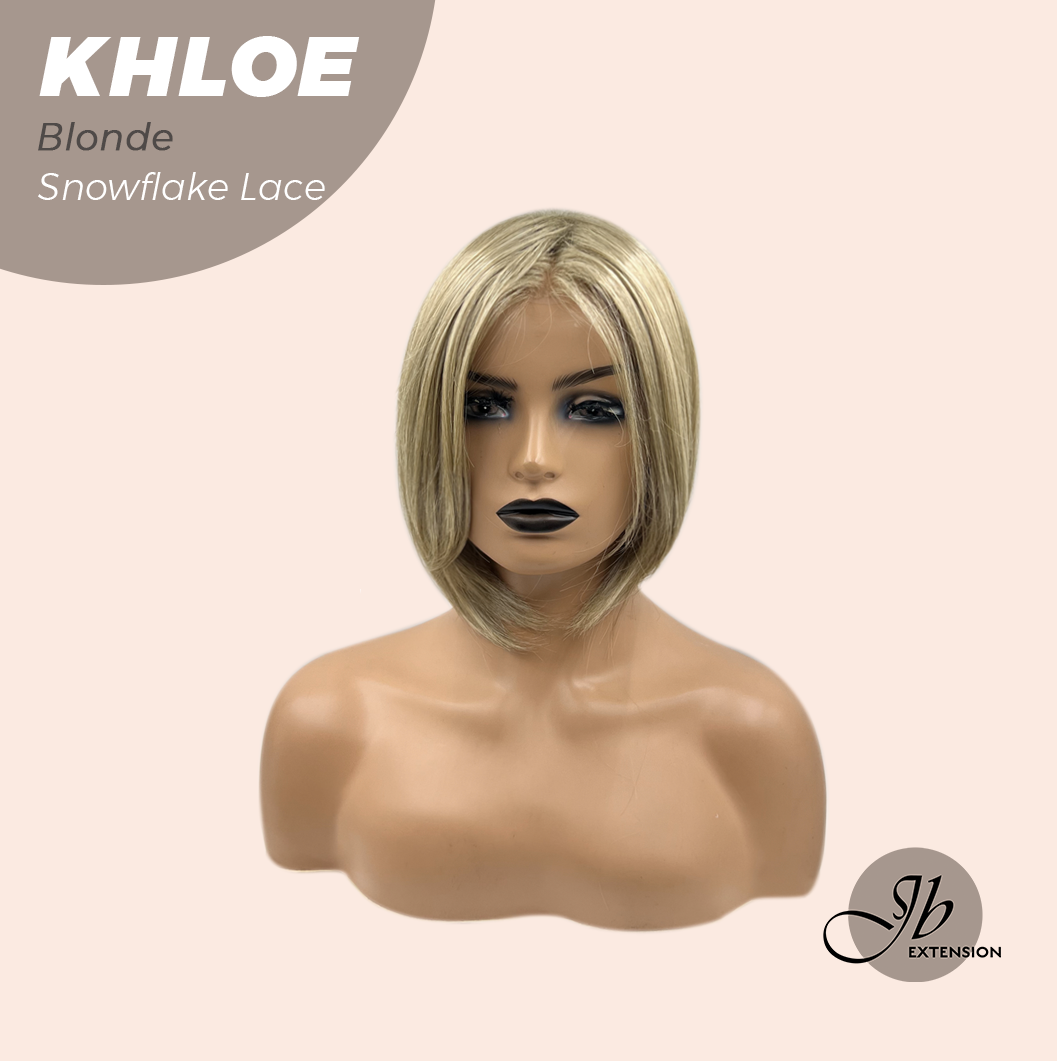 JBEXTENSION 12 Inches Bob Cut Blonde Pre-Cut Snowflake Lace Frontlace Glueless Wig KHLOE BLONDE【PERMATEASE】【BENDY EAR TABS】- M/L