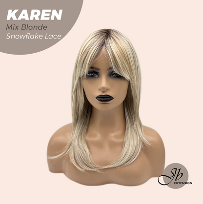 [PRE-ORDER] JBEXTENSION 18 Inches Mix Blonde Pre-Cut Arc Snowflake Lace Frontlace Glueless Wig KAREN MIX BLONDE【BENDY EAR TABS】