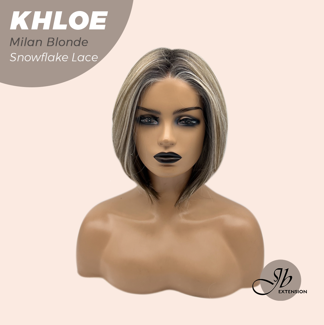 JBEXTENSION 12 Inches Bob Cut Milan Blonde Pre-Cut Snowflake Lace Frontlace Glueless Wig KHLOE MILAN BLONDE【PERMATEASE】【BENDY EAR TABS】- M/L