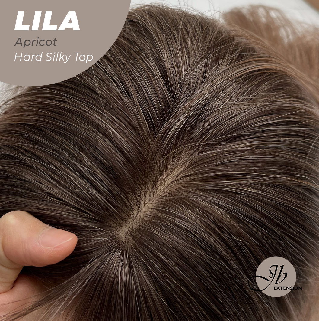 JBEXTENSION 20 Inches Scalpiana Apricot Wolf Cut 3.5X4 Hard Silky Top Natural Scalp Effect Wig With Bangs LILA APRICOT