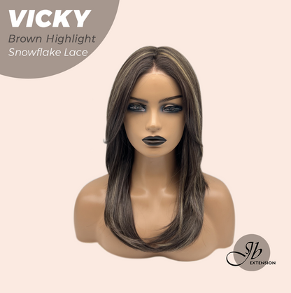 [FINAL SALE] JBEXTENSION 20 Inches Dark Brown with Highlight Pre-Cut Snowflake Lace Frontlace Glueless Wig VICKY BROWN HIGHLIGHT【PERMATEASE】【BENDY EAR TABS】- M/L