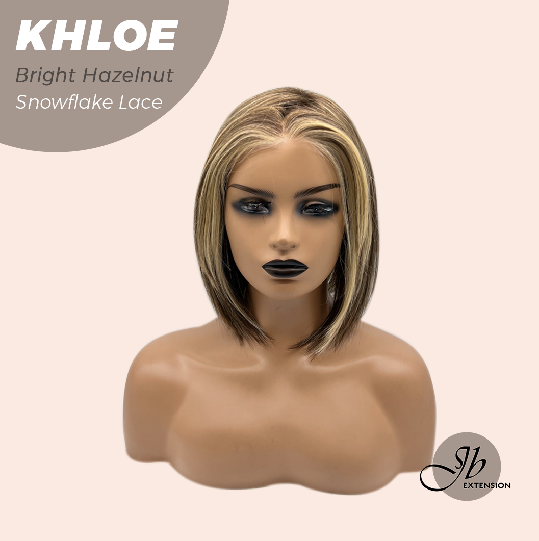 JBEXTENSION 12 Inches Bob Cut Bright Hazelnut Pre-Cut Snowflake Lace Frontlace Glueless Wig KHLOE BRIGHT HAZELNUT【PERMATEASE】【BENDY EAR TABS】- M/L