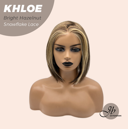 JBEXTENSION 12 Inches Bob Cut Bright Hazelnut Pre-Cut Snowflake Lace Frontlace Glueless Wig KHLOE BRIGHT HAZELNUT【PERMATEASE】【BENDY EAR TABS】- M/L
