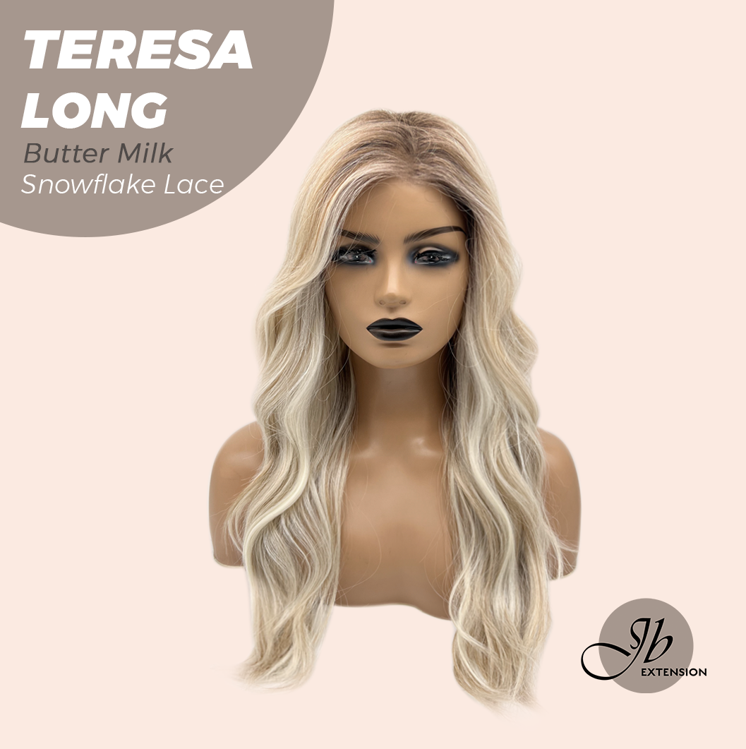 JBEXTENSION 22 Inches Long Butter Milk Pre-Cut Snowflake Lace Frontlace Glueless Wig TERESA LONG BUTTER MILK【PERMATEASE】【BENDY EAR TABS】- S/M