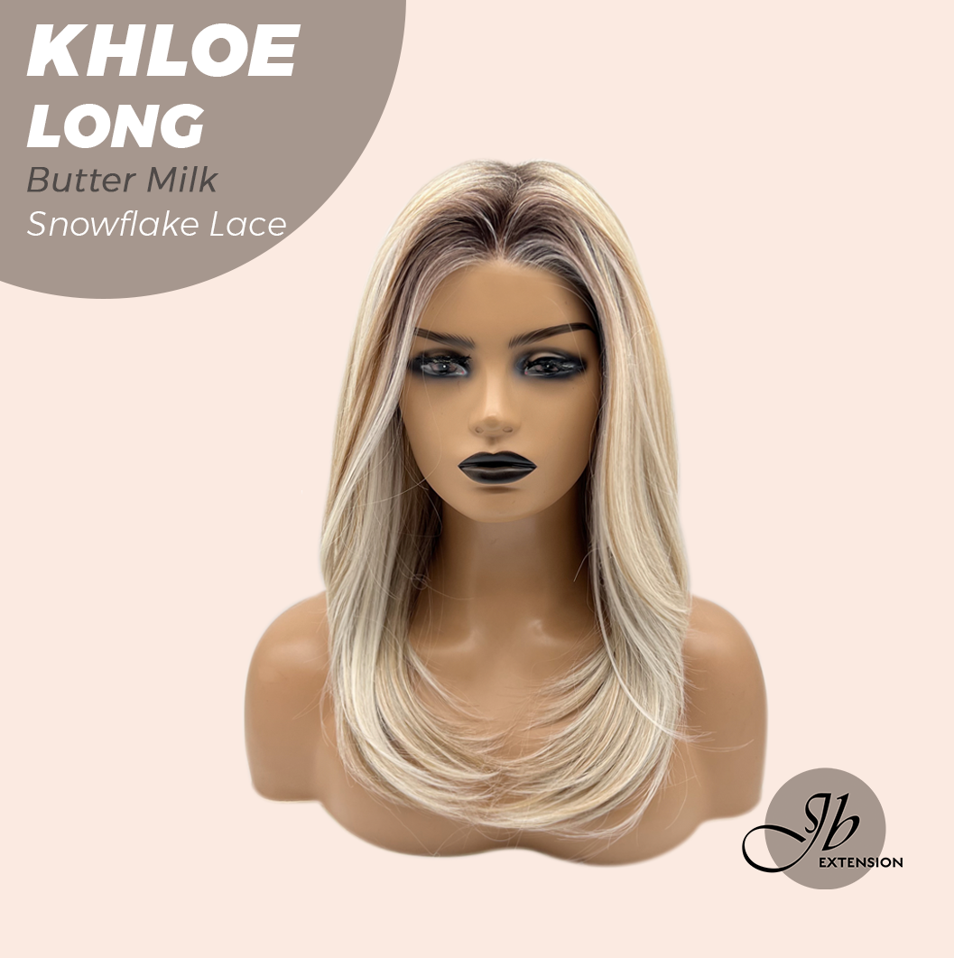 JBEXTENSION 18 Inches Butter Milk Pre-Cut Snowflake Lace Frontlace Glueless Wig KHLOE LONG BUTTER MILK【PERMATEASE】【BENDY EAR TABS】- S/M