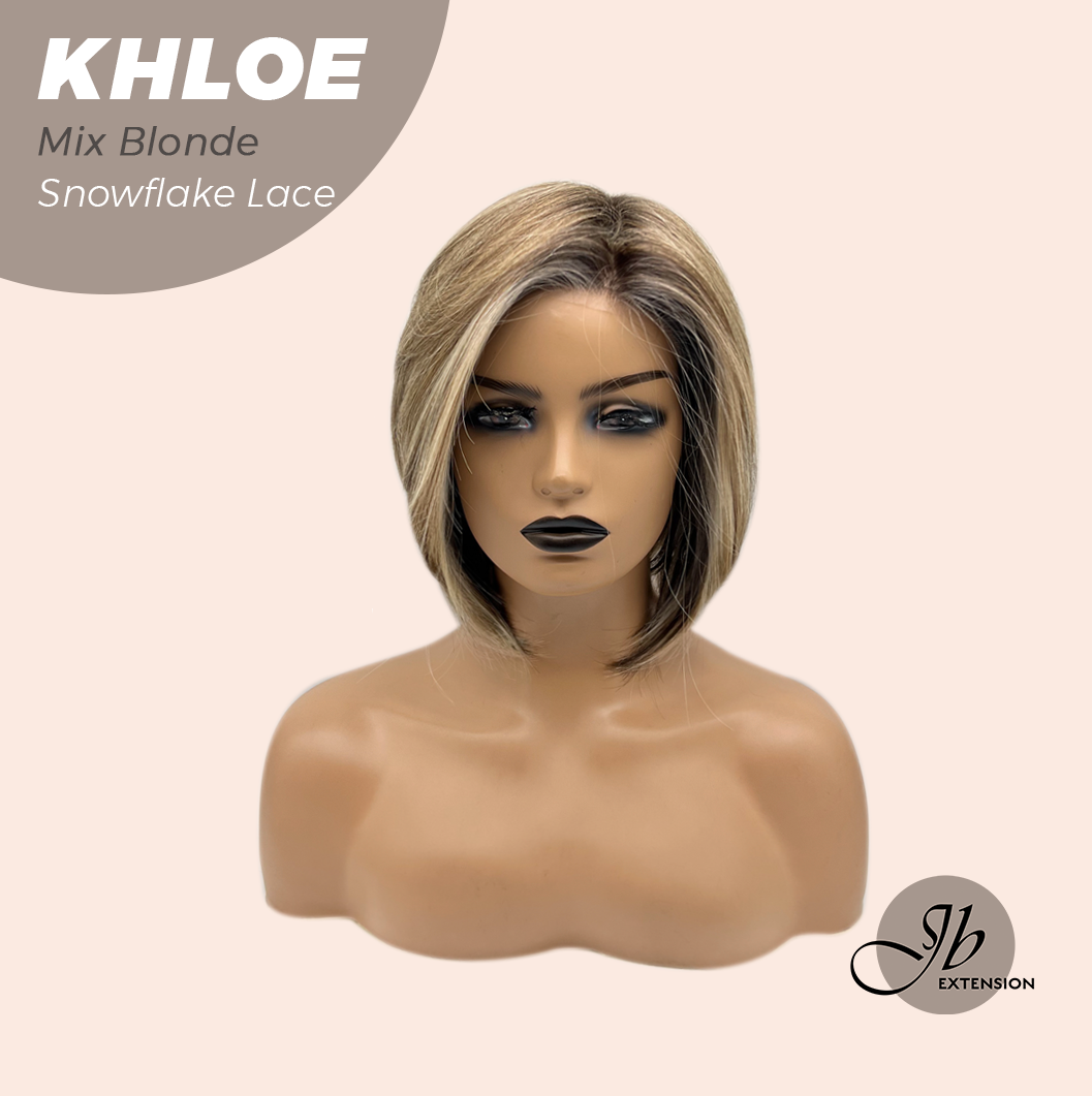[FINAL SALE] JBEXTENSION 12 Inches Bob Cut Mix Blonde Pre-Cut Snowflake Lace Frontlace Glueless Wig KHLOE MIX BLONDE【PERMATEASE】【BENDY EAR TABS】- S/M
