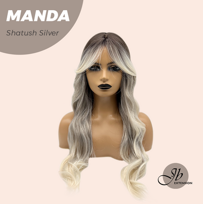 JBEXTENSION 26 Inches Long Shatush Silver Body Wave With Bangs MANDA SHATUSH SILVER