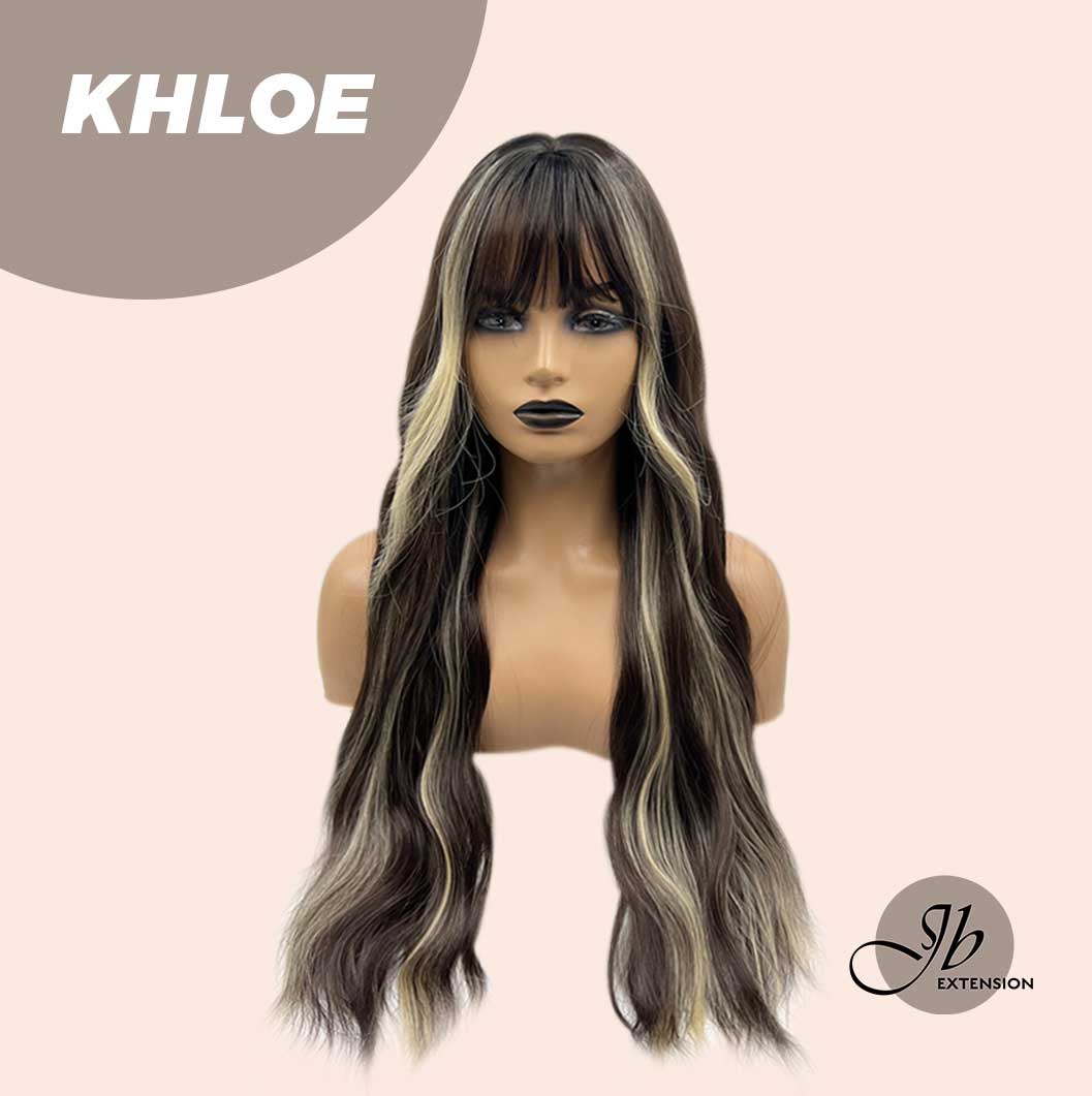 [FINAL SALE] JBEXTENSION 26 Inches Body Wave Natural Black With Blonde Highlight Hair With Full Bangs Wig KHLOE