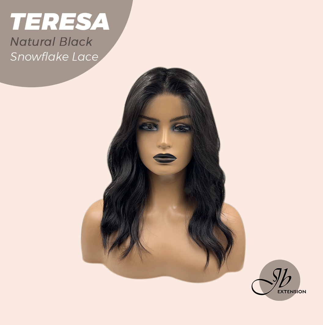 JBEXTENSION 18 Inches Natural Black Pre-Cut Snowflake Lace Frontlace Glueless Wig TERESA NATURAL BLACK【PERMATEASE】【BENDY EAR TABS】- M/L