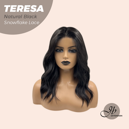 JBEXTENSION 18 Inches Natural Black Pre-Cut Snowflake Lace Frontlace Glueless Wig TERESA NATURAL BLACK【PERMATEASE】【BENDY EAR TABS】- S/M