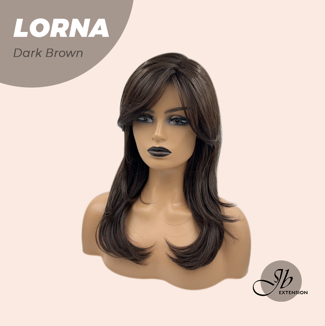 [FINAL SALE] HOT OF SEASON -18 Inches Dark Brown Curly Women Fashion Full Machine Wig With Bangs LORNA DARK BROWN【PLUS PERMATEASE】【BENDY EAR TABS】