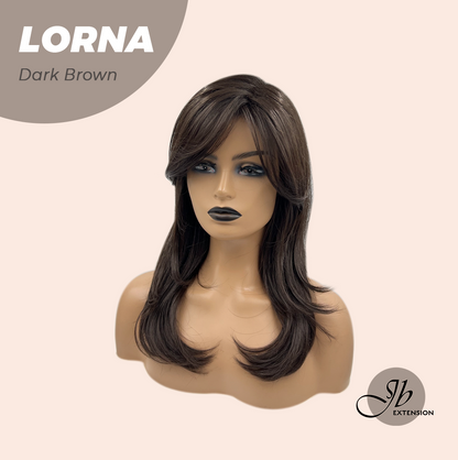 [FINAL SALE] HOT OF SEASON -18 Inches Dark Brown Curly Women Fashion Full Machine Wig With Bangs LORNA DARK BROWN【PLUS PERMATEASE】【BENDY EAR TABS】