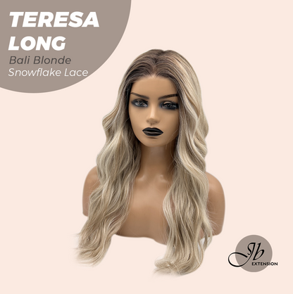 JBEXTENSION 22 Inches Long Bali Blonde Pre-Cut Snowflake Lace Frontlace Glueless Wig TERESA LONG BALI BLONDE【PERMATEASE】【BENDY EAR TABS】- M/L