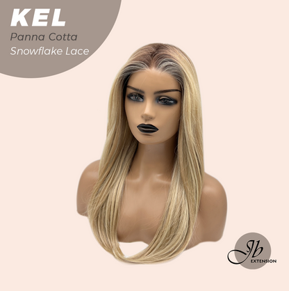 JBEXTENSION 22 Inches Panna Cotta Pre-Cut Snowflake Lace Frontlace Glueless Wig KEL PANNA COTTA【PERMATEASE】【BENDY EAR TABS】- M/L